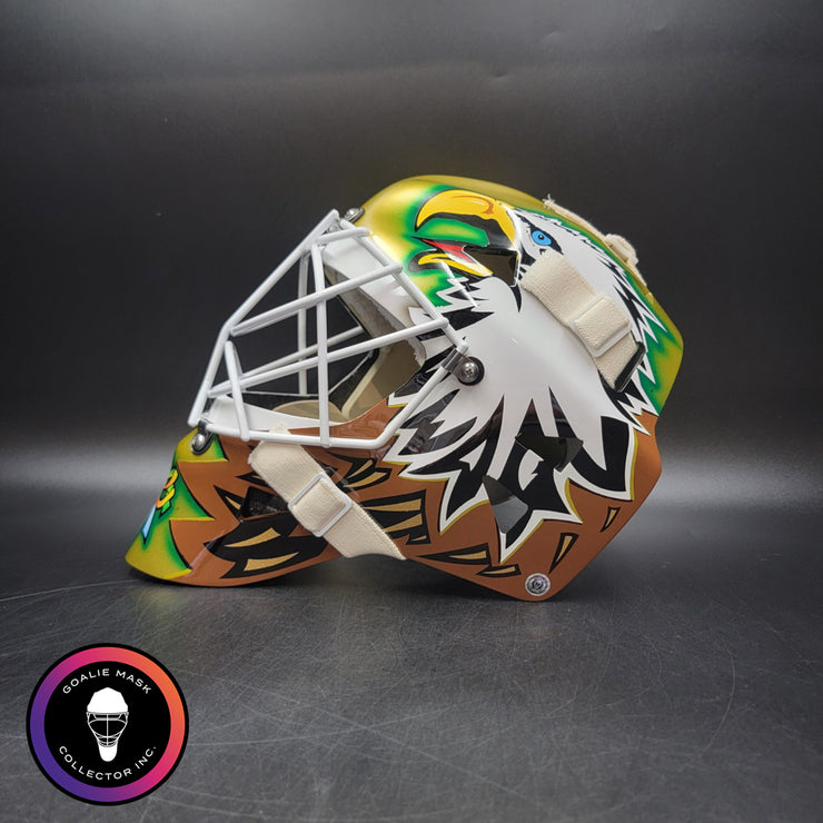 Ed Belfour Goalie Mask Unsigned Dallas Gold Yellow V1 CUP WINNING EDITION Simple Eagle Tribute
