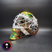 Ed Belfour Goalie Mask Unsigned Dallas Gold Yellow V1 CUP WINNING EDITION Simple Eagle Tribute
