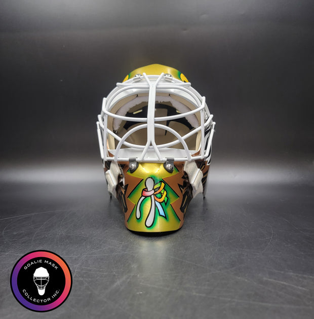 Ed Belfour Goalie Mask Unsigned Dallas Gold Yellow V1 CUP WINNING EDITION Simple Eagle Tribute