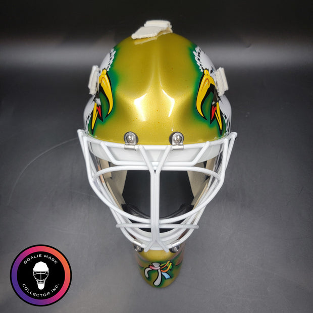 Ed Belfour Goalie Mask Unsigned Dallas Gold Yellow V1 CUP WINNING EDITION Simple Eagle Tribute