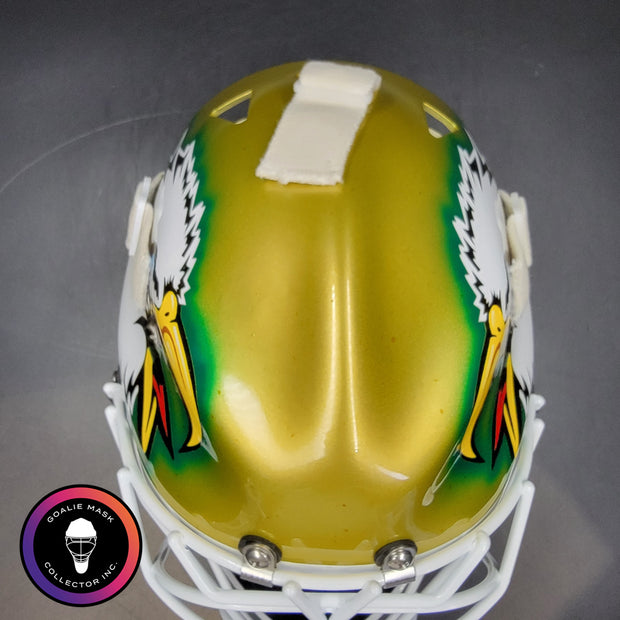 Ed Belfour Goalie Mask Unsigned Dallas Gold Yellow V1 CUP WINNING EDITION Simple Eagle Tribute