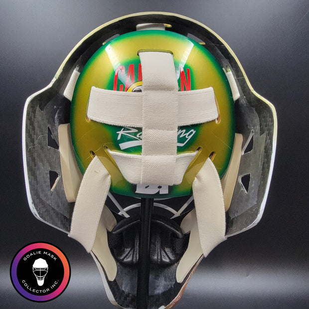 Ed Belfour Goalie Mask Unsigned Dallas Gold Yellow V1 CUP WINNING EDITION Simple Eagle Tribute