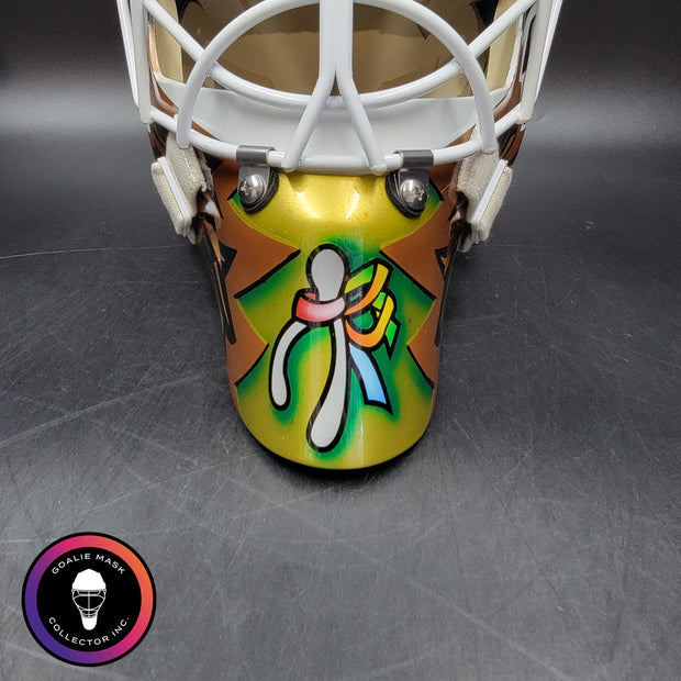 Ed Belfour Goalie Mask Unsigned Dallas Gold Yellow V1 CUP WINNING EDITION Simple Eagle Tribute