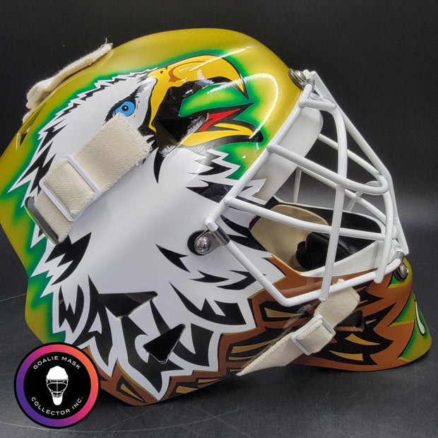 Ed Belfour Goalie Mask Unsigned Dallas Gold Yellow V1 CUP WINNING EDITION Simple Eagle Tribute
