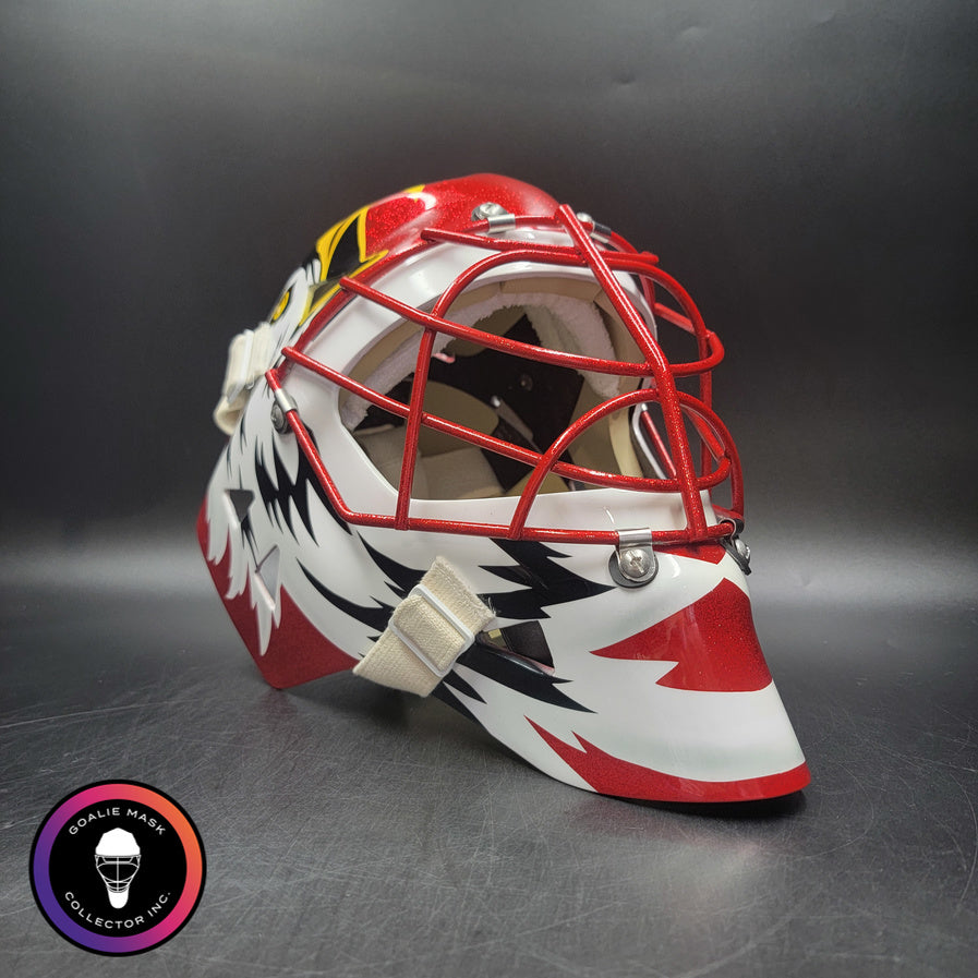 Ed Belfour Goalie Mask Unsigned "The Man Glitter Collection" Chicago Red Simple Eagle Classic Tribute