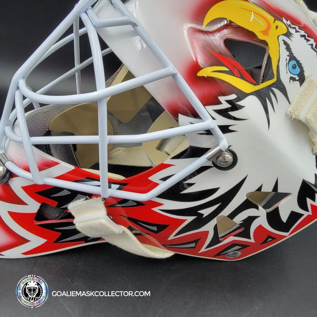 Ed Belfour Signed Goalie Mask Custom White Chicago "Simple Eagle" Autographed Signature Edition