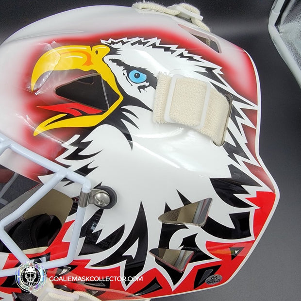 Ed Belfour Signed Goalie Mask Custom White Chicago "Simple Eagle" Autographed Signature Edition
