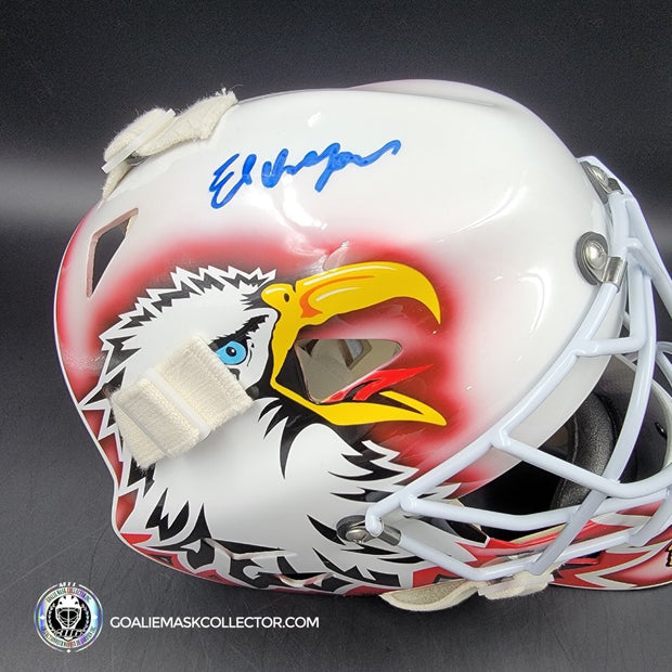 Ed Belfour Signed Goalie Mask Custom White Chicago "Simple Eagle" Autographed Signature Edition