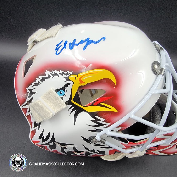 Ed Belfour Signed Goalie Mask Custom White Chicago "Simple Eagle" Autographed Signature Edition