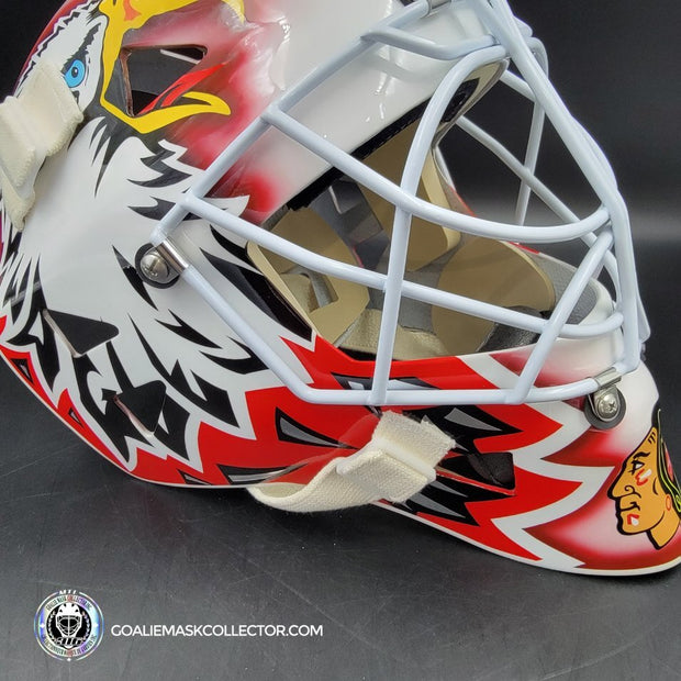 Ed Belfour Signed Goalie Mask Custom White Chicago "Simple Eagle" Autographed Signature Edition