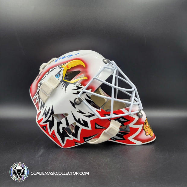Ed Belfour Signed Goalie Mask Custom White Chicago "Simple Eagle" Autographed Signature Edition