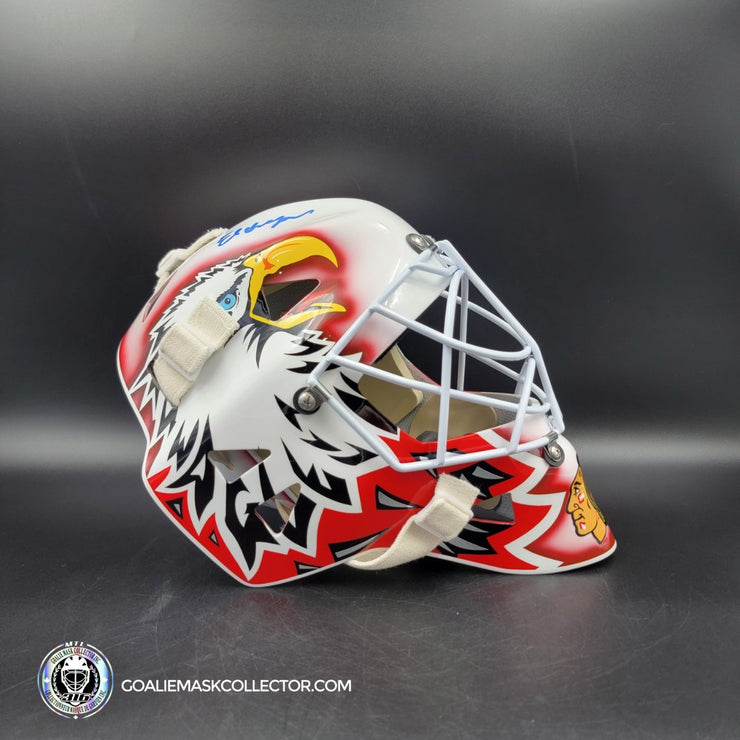 Ed Belfour Signed Goalie Mask Custom White Chicago "Simple Eagle" Autographed Signature Edition
