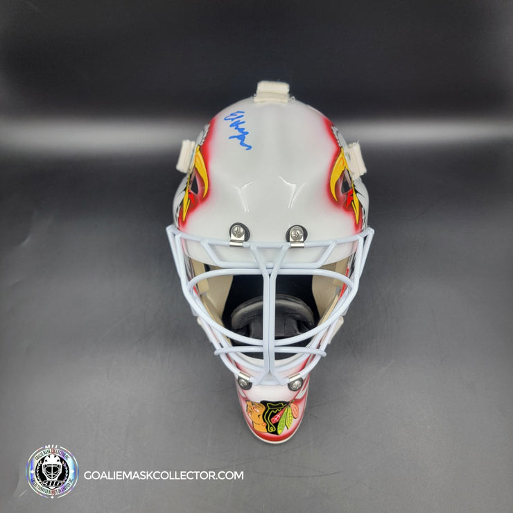 Ed Belfour Signed Goalie Mask Custom White Chicago "Simple Eagle" Autographed Signature Edition
