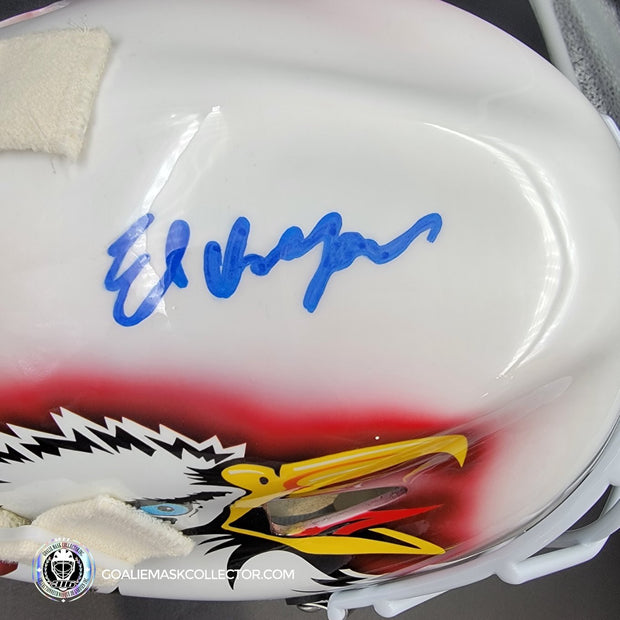 Ed Belfour Signed Goalie Mask Custom White Chicago "Simple Eagle" Autographed Signature Edition