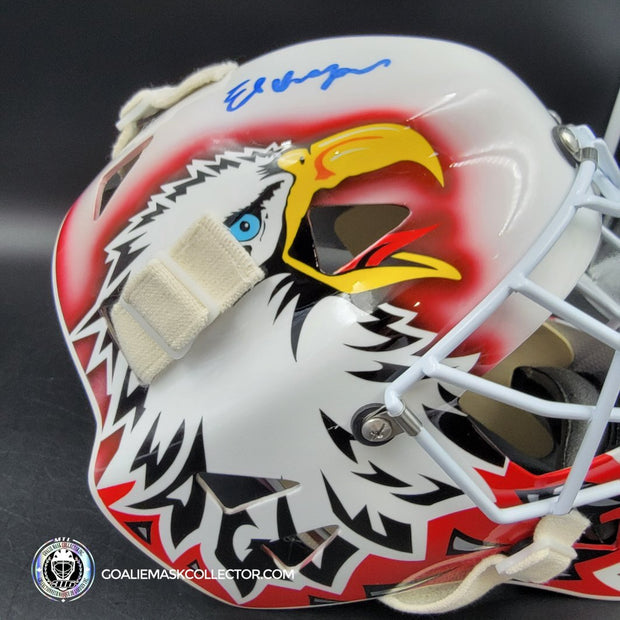 Ed Belfour Signed Goalie Mask Custom White Chicago "Simple Eagle" Autographed Signature Edition