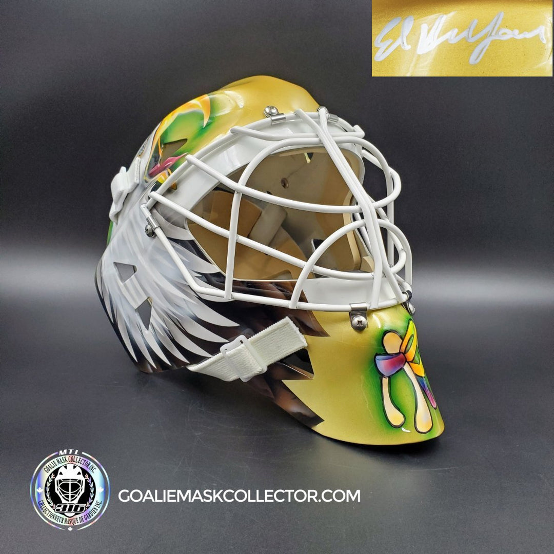 Ed Belfour Signed Goalie Mask Dallas Gold "COMPLEX EAGLE" Signature Edition Tribute. Goalie Mask Collector.