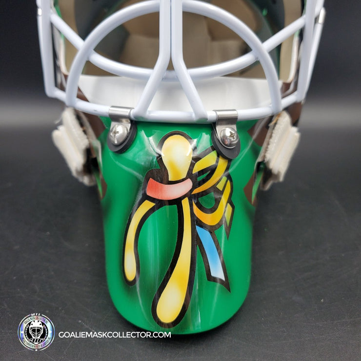 Ed Belfour Signed Goalie Mask Green Dallas "Simple Eagle" V1 Dark Green Autographed Signature Edition