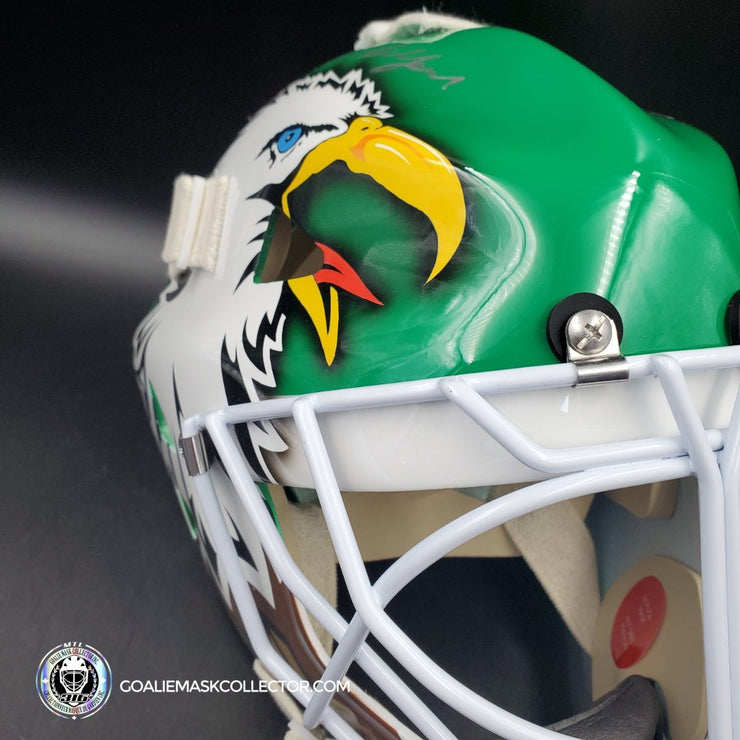Ed Belfour Signed Goalie Mask Green Dallas "Simple Eagle" V1 Dark Green Autographed Signature Edition