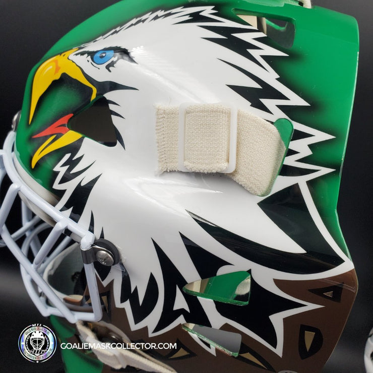 Ed Belfour Signed Goalie Mask Green Dallas "Simple Eagle" V1 Dark Green Autographed Signature Edition