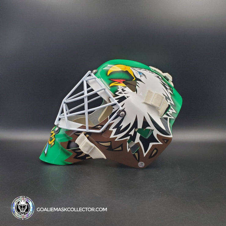 Ed Belfour Signed Goalie Mask Green Dallas "Simple Eagle" V1 Dark Green Autographed Signature Edition