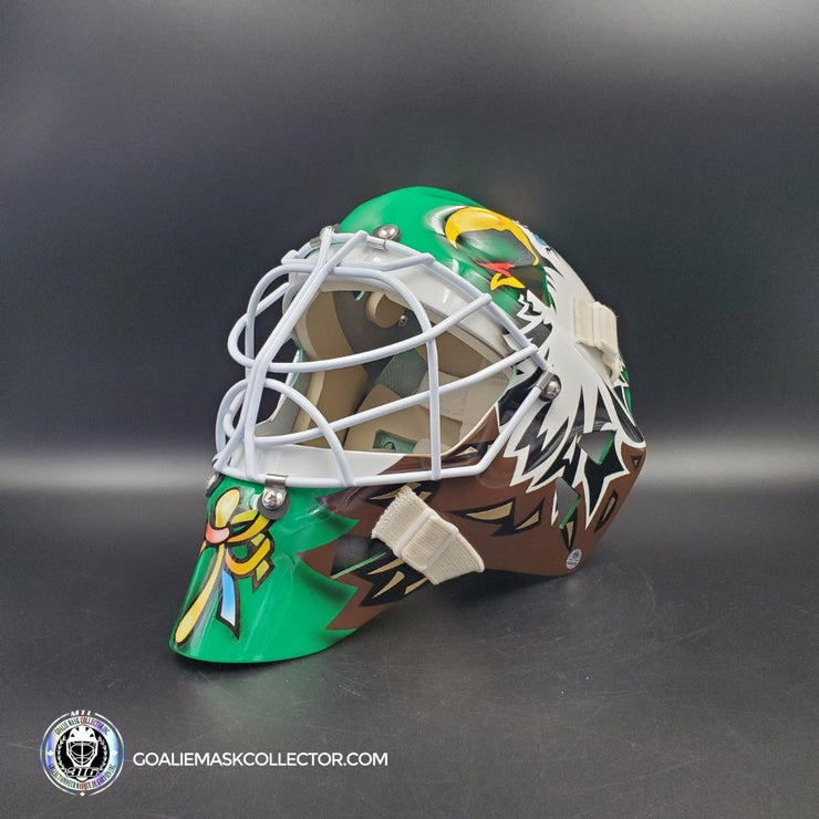 Ed Belfour Signed Goalie Mask Green Dallas "Simple Eagle" V1 Dark Green Autographed Signature Edition