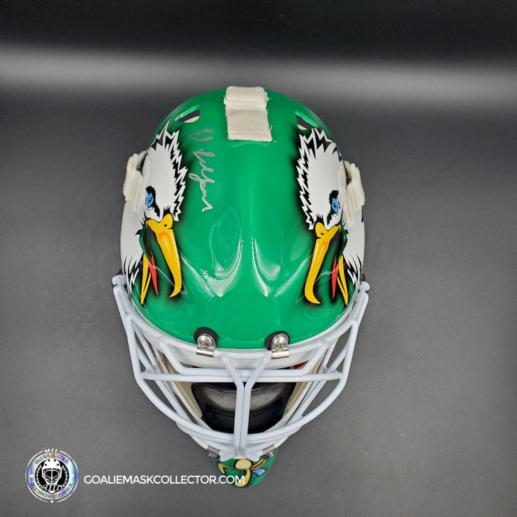 Ed Belfour Signed Goalie Mask Green Dallas "Simple Eagle" V1 Dark Green Autographed Signature Edition