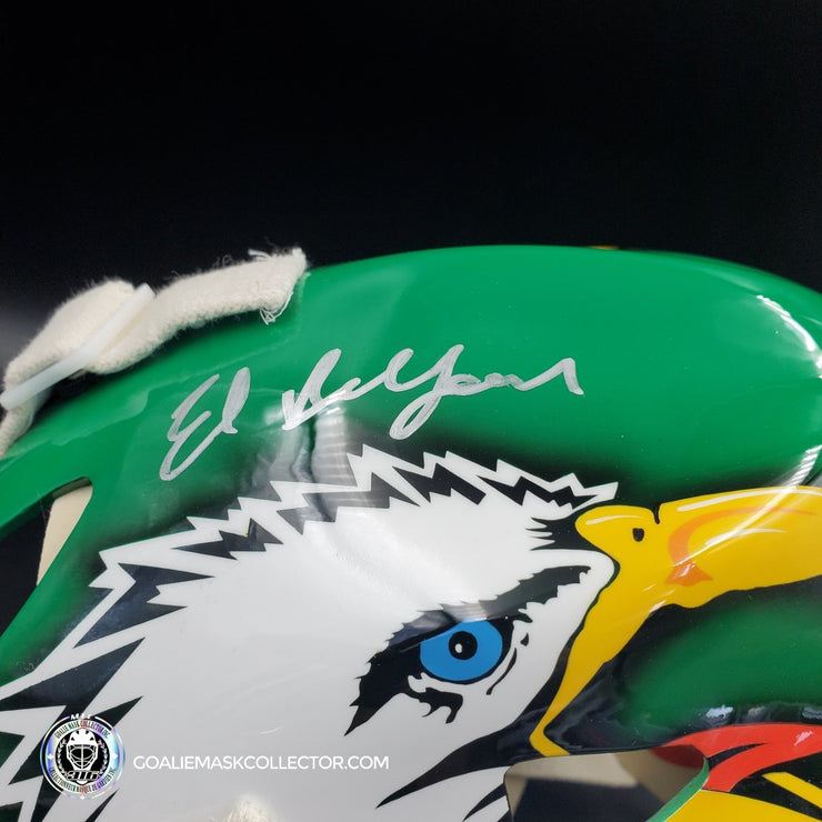 Ed Belfour Signed Goalie Mask Green Dallas "Simple Eagle" V1 Dark Green Autographed Signature Edition