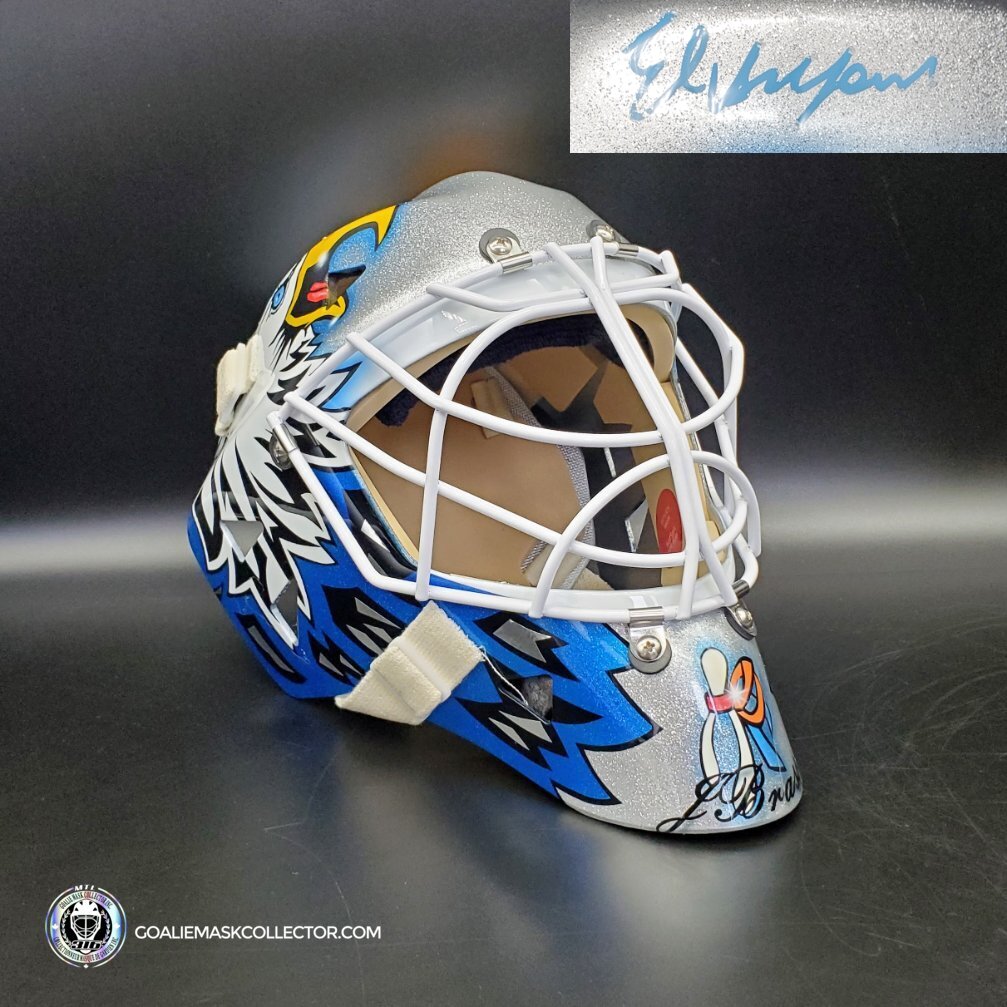 Ed Belfour Signed Goalie Mask Toronto Silver V2 Signature Edition and Custom Touches. Goalie Mask Collector.