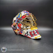 Elvis Merzlikins Goalie Mask Unsigned 2024 Columbus Blue Jackets V1  2024 Columbus Blue Jackets "ELVIS PRESLEY Tribute"  + Gold Powder Coated Grill Tribute