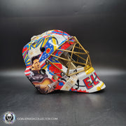 Elvis Merzlikins Signed Goalie Mask 2024 Columbus Blue Jackets "ELVIS PRESLEY Tribute" V1 Signature Edition Autographed + Gold Powder Coated Grill Tribute