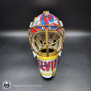 Elvis Merzlikins Signed Goalie Mask 2024 Columbus Blue Jackets "ELVIS PRESLEY Tribute" V1 Signature Edition Autographed + Gold Powder Coated Grill Tribute
