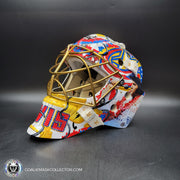 Elvis Merzlikins Signed Goalie Mask 2024 Columbus Blue Jackets "ELVIS PRESLEY Tribute" V1 Signature Edition Autographed + Gold Powder Coated Grill Tribute