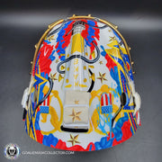 Elvis Merzlikins Signed Goalie Mask 2024 Columbus Blue Jackets "ELVIS PRESLEY Tribute" V1 Signature Edition Autographed + Gold Powder Coated Grill Tribute