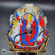 Elvis Merzlikins Signed Goalie Mask 2024 Columbus Blue Jackets "ELVIS PRESLEY Tribute" V1 Signature Edition Autographed + Gold Powder Coated Grill Tribute