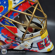 Elvis Merzlikins Signed Goalie Mask 2024 Columbus Blue Jackets "ELVIS PRESLEY Tribute" V1 Signature Edition Autographed + Gold Powder Coated Grill Tribute