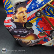 Elvis Merzlikins Signed Goalie Mask 2024 Columbus Blue Jackets "ELVIS PRESLEY Tribute" V1 Signature Edition Autographed + Gold Powder Coated Grill Tribute
