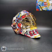 Elvis Merzlikins Signed Goalie Mask 2024 Columbus Blue Jackets "ELVIS PRESLEY Tribute" V1 Signature Edition Autographed + Gold Powder Coated Grill Tribute