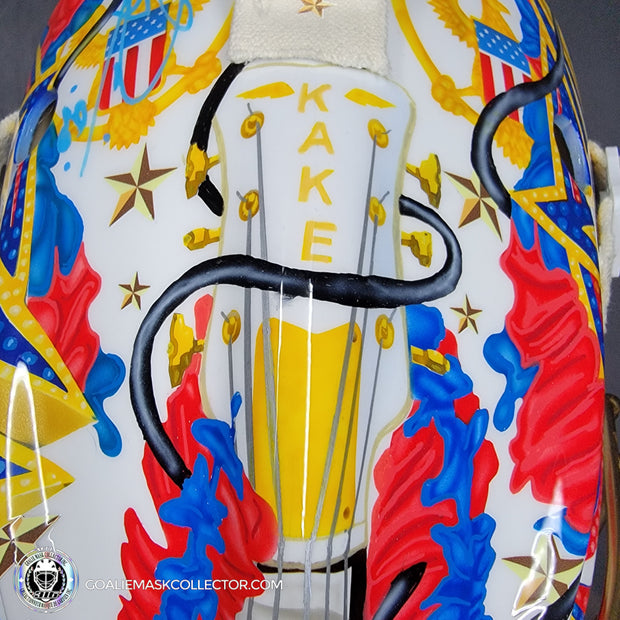 Elvis Merzlikins Signed Goalie Mask 2024 Columbus Blue Jackets "ELVIS PRESLEY Tribute" V1 Signature Edition Autographed + Gold Powder Coated Grill Tribute