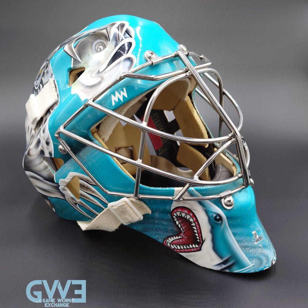 Evgeni Nabokov Goalie Mask Game Worn 2002-03 San Jose Sharks by Miska and Warwick Photo-Matched  AS-03404-SOLD
