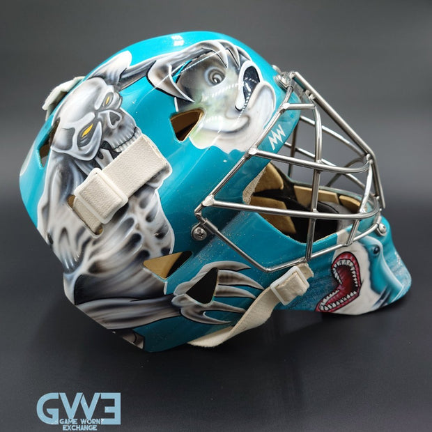Evgeni Nabokov Goalie Mask Game Worn 2002-03 San Jose Sharks by Miska and Warwick Photo-Matched  AS-03404