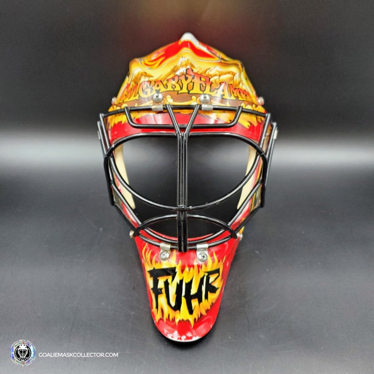 Grant Fuhr Game Worn Goalie Mask Calgary Flames Itech 1999-2000 Season Game Used Painted By Frank Cipra AS-02896