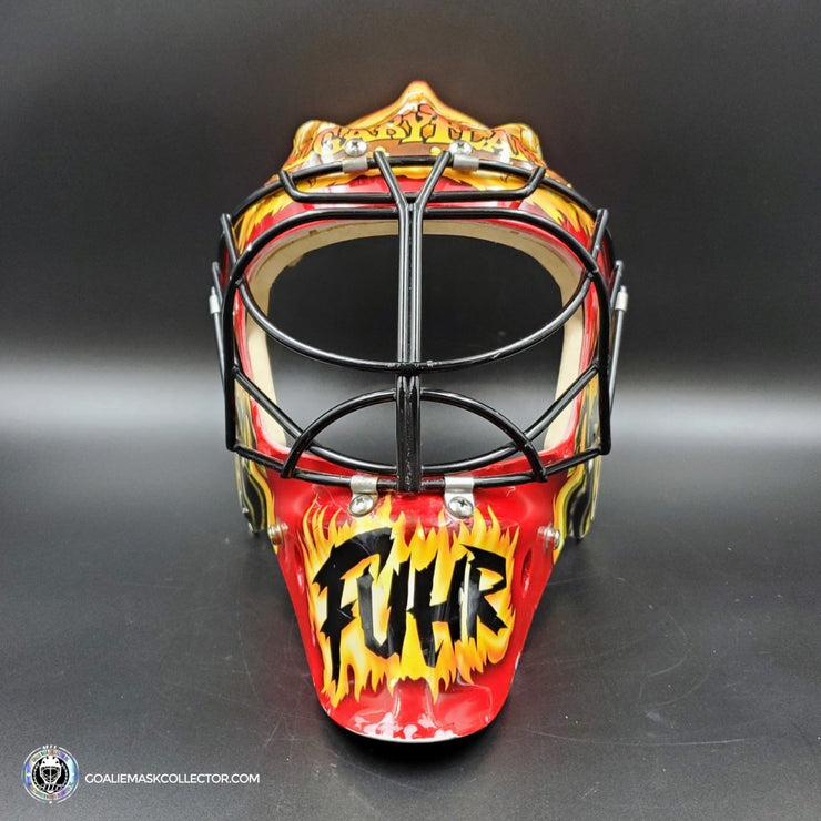 Grant Fuhr Game Worn Goalie Mask Calgary Flames Itech 1999-2000 Season Game Used Painted By Frank Cipra AS-02896