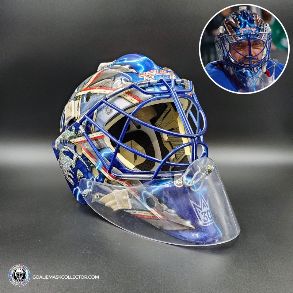 Henrik Lundqvist Game Worn Goalie Mask 2015 16 New York Rangers Painted by Dave Art on Bauer Shell. Goalie Mask Collector.