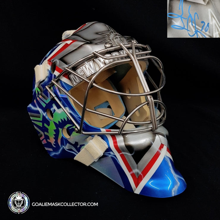 Henrik Lundqvist Signed Goalie Mask New York Silver Edition + Stainless Steel Grill Signature Edition Tribute