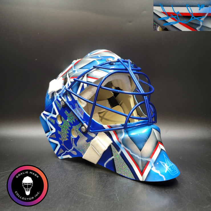 Henrik Lundqvist Signed Goalie Mask 2015 New York Neon Blue Edition Signature Edition Autographed Tribute