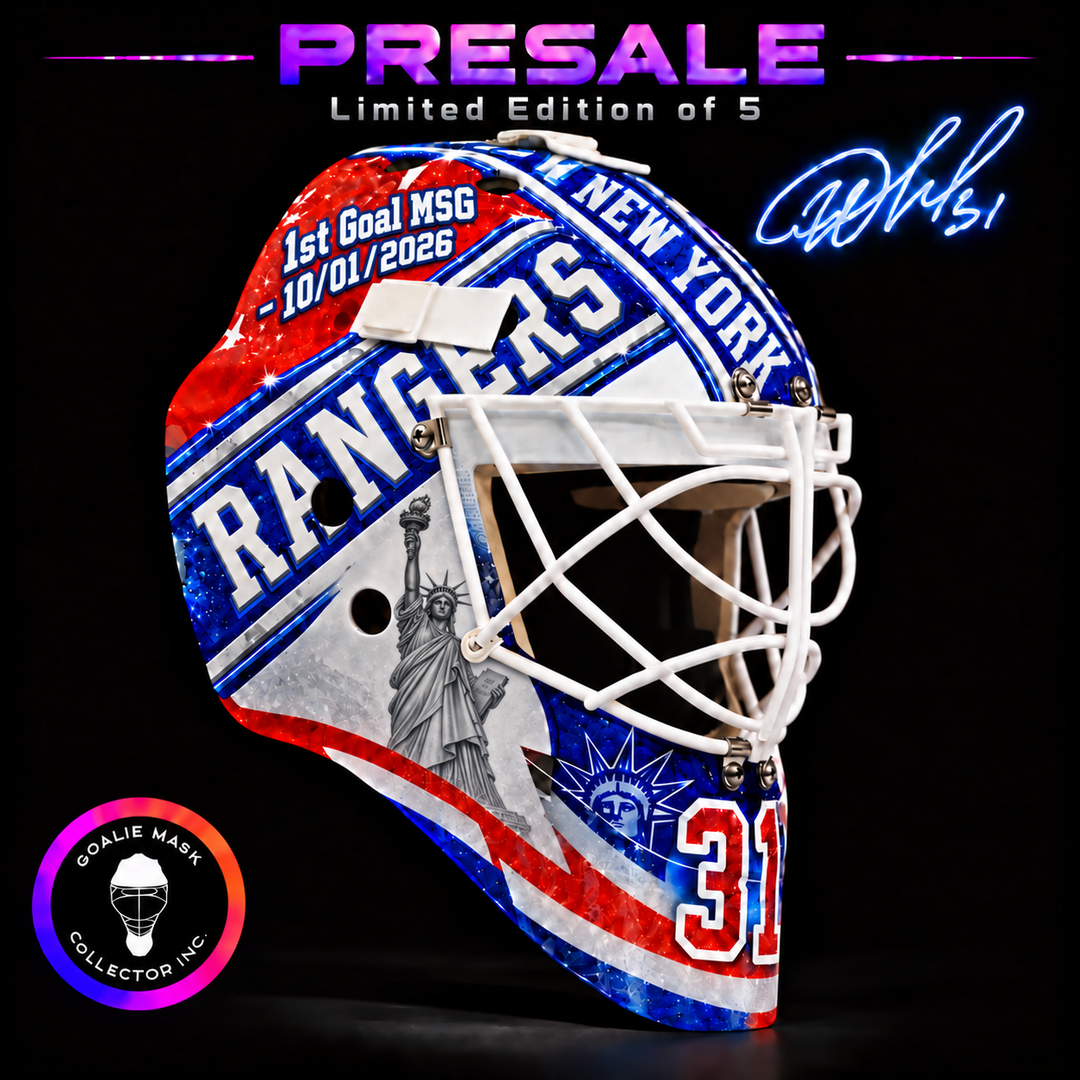 Presale: Igor Shesterkin Signed Goalie Mask 2027 New York "1st GOAL MSG - OCTOBER 1 2026 LIMITED EDITION RELEASE of 5" Signature Edition Autographed Tribute
