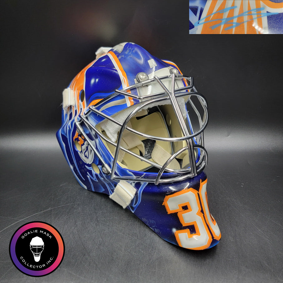 Ilya Sorokin Signed Goalie Mask 2021 New York OLD FISHERMAN Tribute Signature Edition Tribute. Goalie Mask Collector.