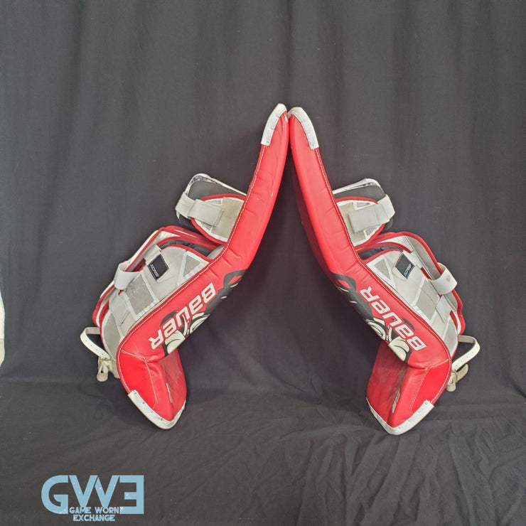 Jake Oettinger Game Worn Used Goalie Pads & Glove Set 2018-19 Boston University BU Last Season AS-03151