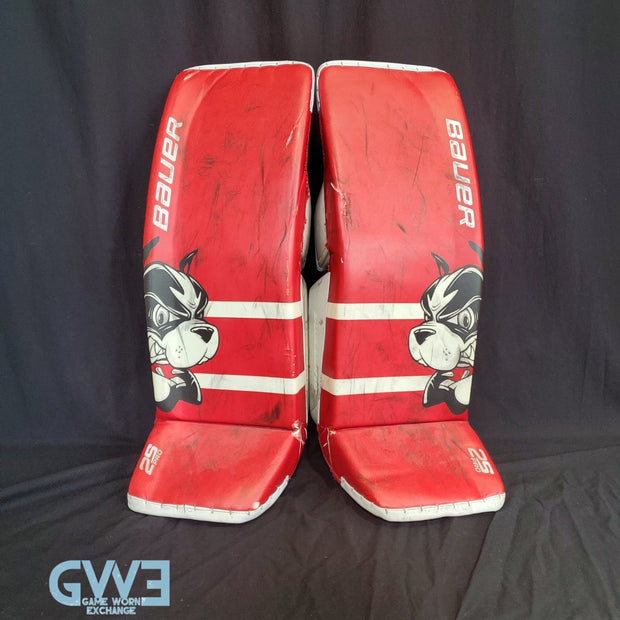 Jake Oettinger Game Worn Used Goalie Pads & Glove Set 2018-19 Boston University BU Last Season AS-03151