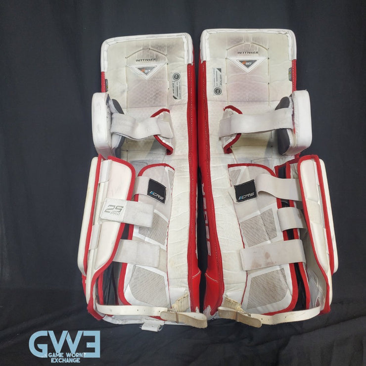 Jake Oettinger Game Worn Used Goalie Pads & Glove Set 2018-19 Boston University BU Last Season AS-03151